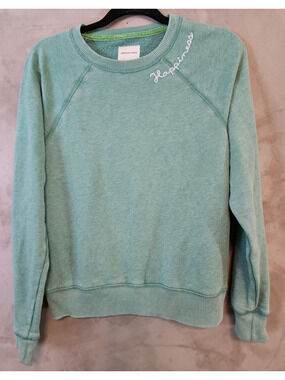 American Eagle Women's Crewneck Sweatshirt Green Embroidered Logo Small Petite